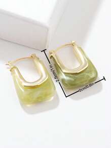 Geometric Design Earrings - Green - View 3