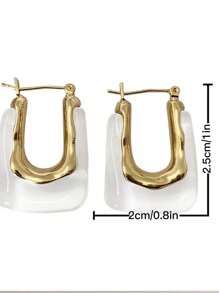 幾何設計圓耳環 - 無色 - 查看 3