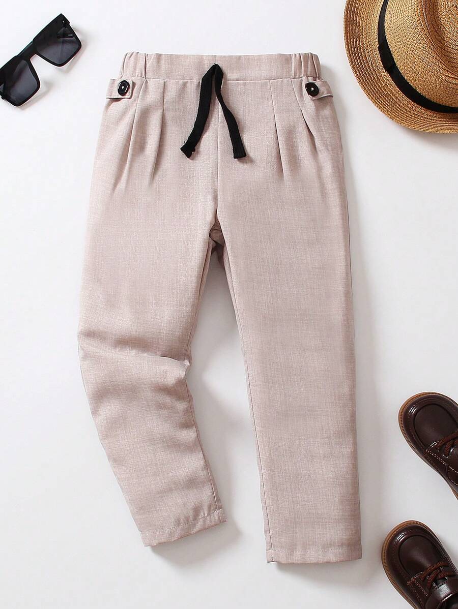 SHEIN Quần bé trai Nút màu trơn Giải trí - Màu Khaki - Xem 1