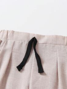 SHEIN Quần bé trai Nút màu trơn Giải trí - Màu Khaki - Xem 4