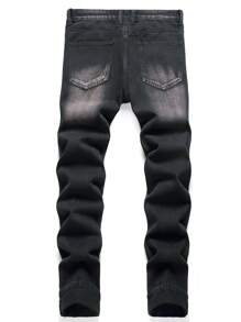 Men Letter Graphic Ripped Jeans - Black - View 2
