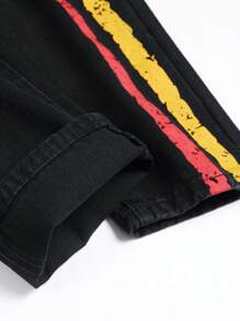 Men Letter Graphic Ripped Jeans - Black - View 4