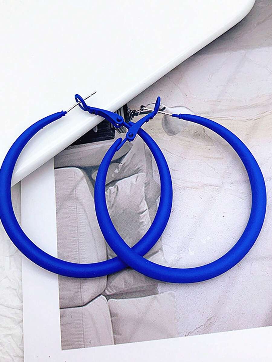 Minimalist Hoop Earrings - Royal Blue - View 1