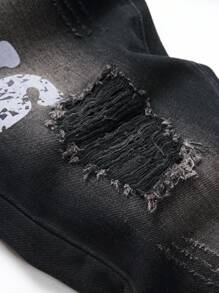 Men Letter Graphic Ripped Jeans - Black - View 5