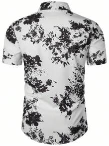 Áo sơ mi Nam Nút phía trước Hoa Giải trí - Đen và trắng - Xem 2