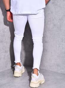 Men Solid Skinny Jeans - 白色 - 查看 2