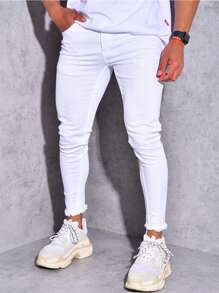 Men Solid Skinny Jeans - 白色 - 查看 4
