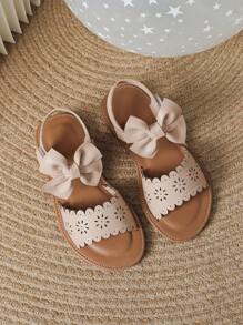 Girls Bow Decor Hollow Out Hook-and-loop Fastener Ankle Strap Sandals For Summer - Apricot - View 7