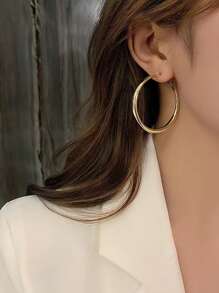 極簡圓耳環 - 金色 - 查看 1
