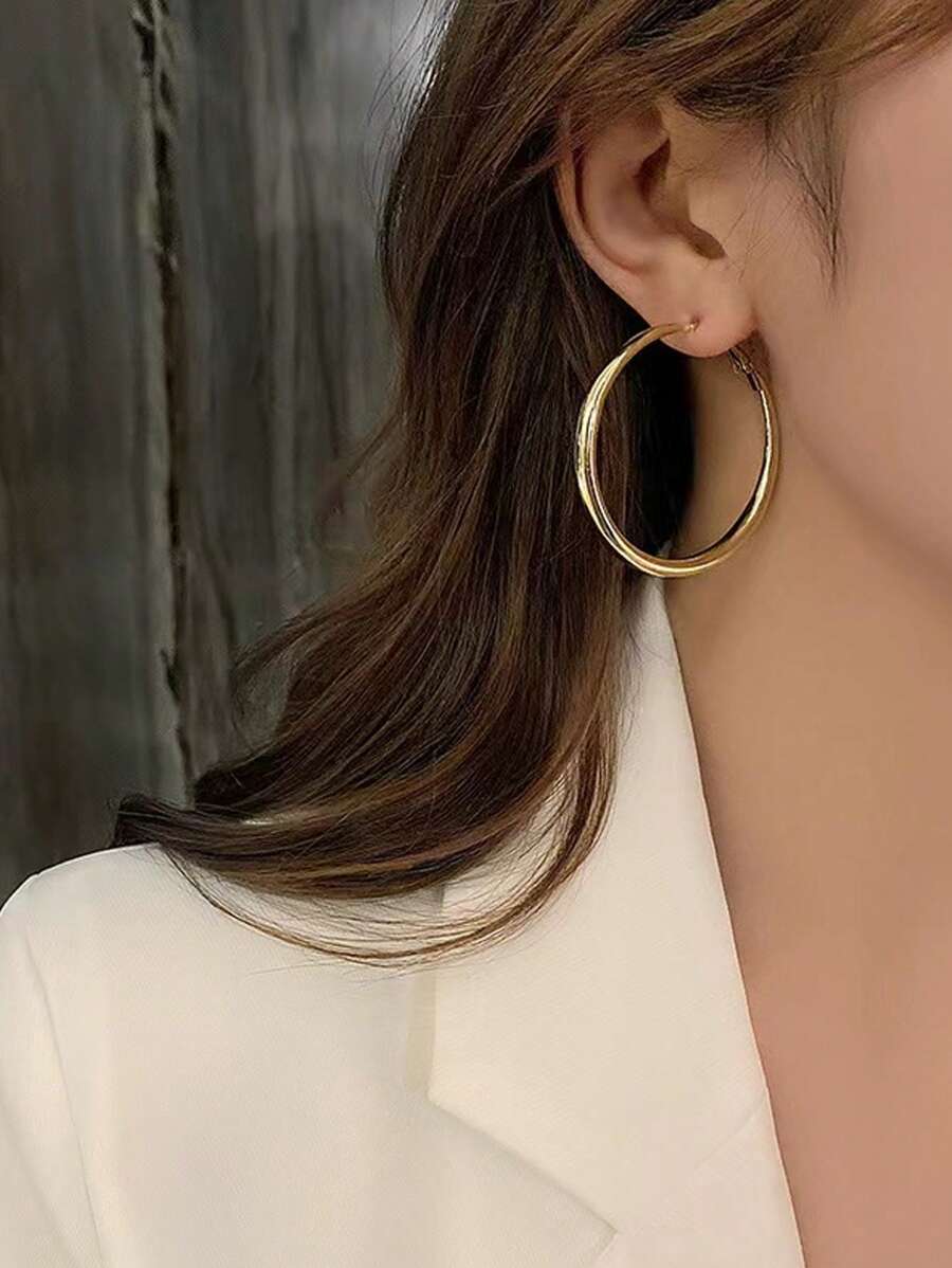 極簡圓耳環 - 金色 - 查看 1