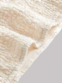 SHEIN MOD Plus Jacquard Puff Sleeve Shirred Back Top - Beige - View 4