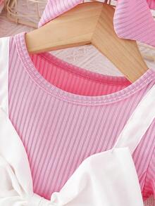 SHEIN 羅紋針織 前蝴蝶結花卉印花嬰兒連衣裙 - 彩色 - 查看 3