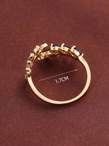1pc Fashionable Cubic Zirconia Decorated Open Ring, Suitable For Women's Daily Wear, Gold-Plated Zirconia Ring - Blue - View 3