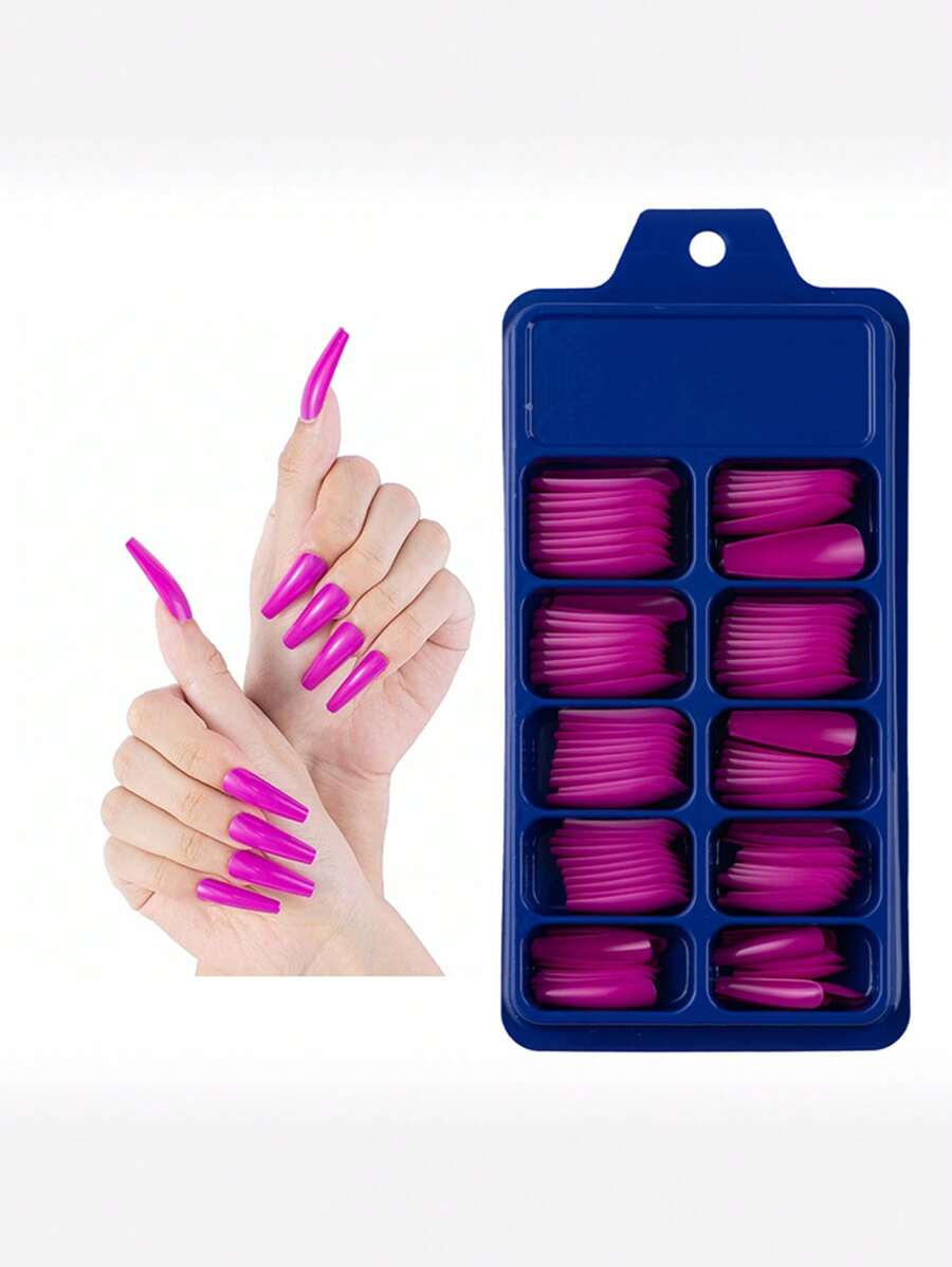 轉換你指甲片帶100入組超長棺材素色全覆蓋假指甲 - 紫丁香色 - 查看 1