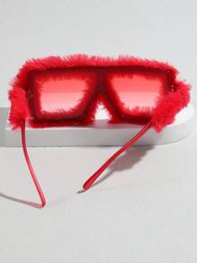 1 件时尚毛茸茸方形时尚眼镜 - 紅色 - 查看 3