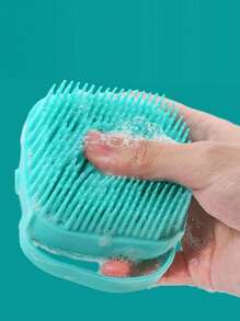 1 cái bàn chải tắm cho thú cưng trơn cho chó và mèo để mát xa - Màu xanh lam - Xem 5