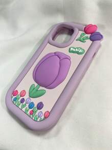 Ốp điện thoại hoa tulip 3d đầy màu sắc phong cách Hàn Quốc Tương thích với Apple Iphone 14/13 Pro/12 Pro Max/11 (Nữ), Chất liệu silicon - Màu tím - Xem 3