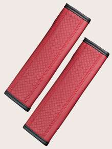 1pc Plaid Pattern PU Car Seat Belt Pad - Red - View 1