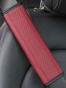 1pc Plaid Pattern PU Car Seat Belt Pad - Red - View 2