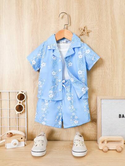 SHEIN 嬰兒印花襯衫和短褲不附帶背心