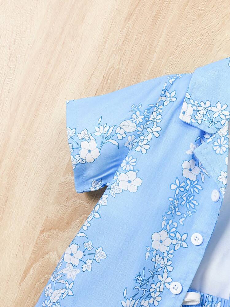 SHEIN Bebé con estampado floral Camisa & Shorts sin top tank - Azul - Ver 5