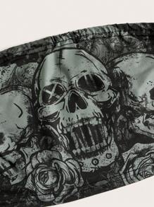 ROMWE Goth 骷髏和花卉印花抹胸上衣 - 綠色 - 查看 4