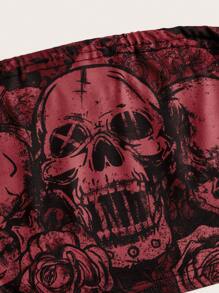 ROMWE Grunge Punk Áo ống in hình đầu lâu và hoa, trường học - Màu Đỏ Sâu - Xem 4