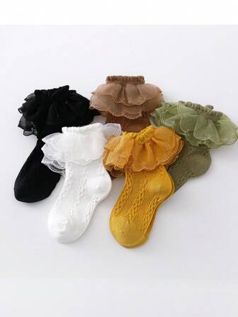 5對女孩花邊裝飾網眼襪適合夏天