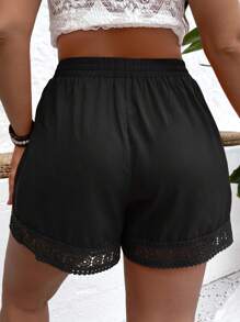 SHEIN VCAY Shorts con encaje en contraste de cintura elástica - Negro - Ver 2