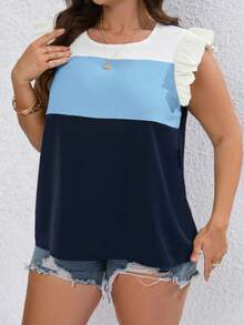 SHEIN LUNE 大碼撞色荷葉邊襯衫 - 彩色 - 查看 3