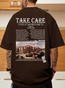 Manfinity EMRG Hombres Camiseta con estampado de slogan - Café integral - Ver 1