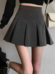 Solid Color Casual Versatile Women Pleated A-Line Skirt