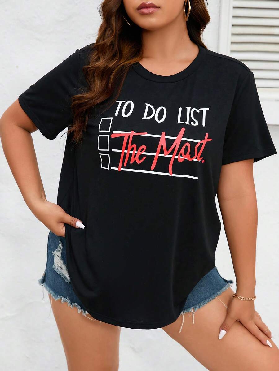 SHEIN Essnce Áo thun Plus size Slogan Giải trí - màu đen - Xem 1