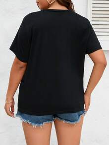SHEIN Essnce Áo thun Plus size Slogan Giải trí - màu đen - Xem 2