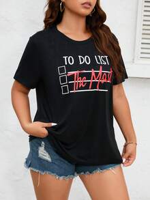 SHEIN Essnce Áo thun Plus size Slogan Giải trí - màu đen - Xem 4