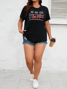 SHEIN Essnce Áo thun Plus size Slogan Giải trí - màu đen - Xem 5