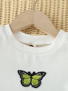 女孩蝴蝶刺繡T恤和格紋印花百褶半身裙 - 彩色 - 查看 4