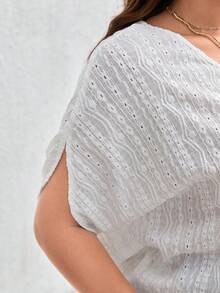 SHEIN Frenchy Plus Eyelet Embroidery Batwing Sleeve Tee - White - View 5