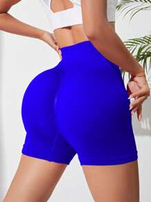 Easithlete 宽腰运动短裤蓝色短裤女士运动短裤、健身短裤、骑行短裤 - 寶藍色 - 查看 1