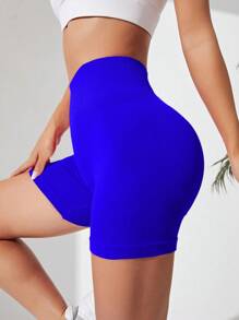 Easithlete 宽腰运动短裤蓝色短裤女士运动短裤、健身短裤、骑行短裤 - 寶藍色 - 查看 4