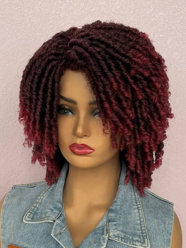 Ombre Burgundy Dreadlock Wig Short Twist Wigs for Women Afro Curly