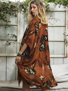 Floral Print Kimono Summer - Burnt Orange - View 2