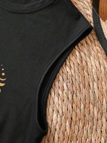 INAWLY Women Summer Moon & Sun Print Tank Top Graphic Tees Women Tops - Black - View 5