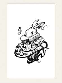 1 hoja Tatuaje conejo impermeable dibujos animados lindo animal falso - Negro - Ver 3