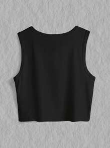 SHEIN EZwear Mountain & Slogan Graphic Tank Top - Black - View 2