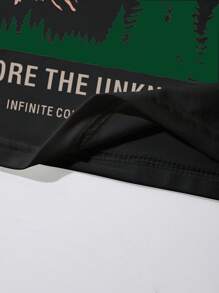 SHEIN EZwear Mountain & Slogan Graphic Tank Top - Black - View 3