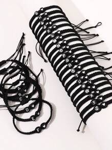 1入組時尚精美26英語字母心編織細繩手鏈情人節禮品適用於情侶 - 彩色 - 查看 2