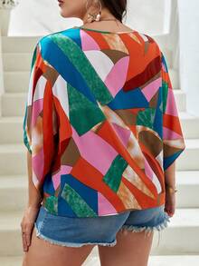 SHEIN VCAY Áo sơ mi Plus Size Nút phía trước Hình học Tất cả trên in Giải trí - Nhiều màu - Xem 2