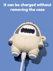 Funda de silicona con diseño de manzana y tiburón de dibujos animados compatible con AirPods - Blanco - Ver 2