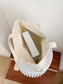 Canvas Shopper Bag Duck & Slogan Graphic Casual - Beige - View 3